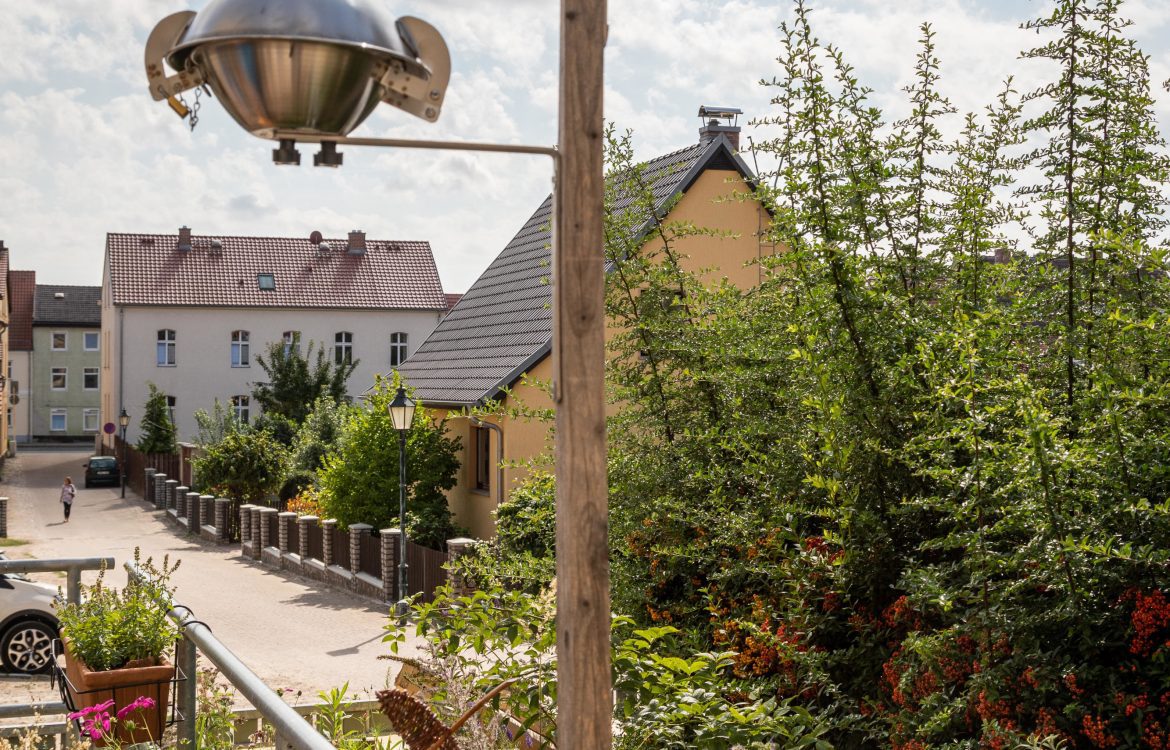 Passivsammler im Hinterhof des Naturkostladens Wildblume in Angermünde, Brandenburg