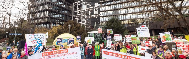 Demonstration vor dem Europäischen Patentamt 2019 gegen Patente auf Leben