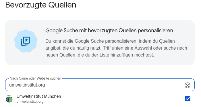 Umweltinstitut München als bevorzugte Quelle bei Google