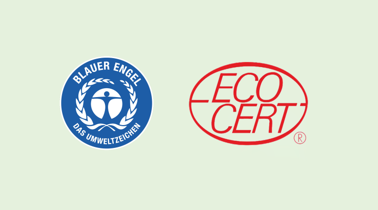 Abbildung der Umweltsiegel Blauer Engel und EcoCert
